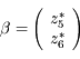 \beta = \left( \begin{array}{c} z^{*}_5 \\ z^{*}_6 \end{array} \right)
