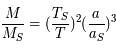 \frac{M}{M_S} = (\frac{T_S}{T})^2 (\frac{a}{a_S})^3