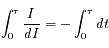\int_{0}^{\tau} \frac{I}{dI}  = -\int_{0}^{\tau} dt