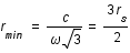 r_min=c/omega*sqrt(3)=3*r_s/2