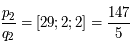\frac{p_2}{q_2} = [29;2;2]= \frac{147}{5}