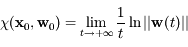 \chi({\bf x}_0,{\bf w}_0)=\lim_{t \to +\infty}\frac{1}{t}\ln || {\bf w}(t) ||