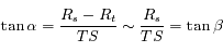 \tan \alpha=\frac{R_s-R_t}{TS} \sim \frac{R_s}{TS}=\tan \beta