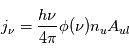 j_\nu=\frac{h\nu }{4\pi} \phi(\nu) n_u A_{ul}