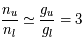 \frac{n_u}{n_l}\simeq \frac{g_u}{g_l}=3