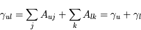 \gamma_{ul}=\sum_j A_{uj}+\sum_k A_{lk}=\gamma_u+\gamma_l