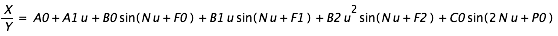 X/Y=A0+A1*u+B0*sin(N*u+F0)+B1*u*sin(N*u+F1)+B2*u^2*sin(N*u+F2)+C0*sin(2*N*u+P0)