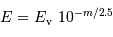 E = E _{\mathrm{v}}\ 10^{-m/2.5}