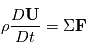 \rho\frac{D\mathbf{U}}{Dt}=\Sigma\mathbf{F}