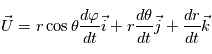 \vec U = r\cos\theta\frac{d\varphi}{dt}\vec i+r\frac{d\theta}{dt}\vec j + \frac{dr}{dt}\vec k